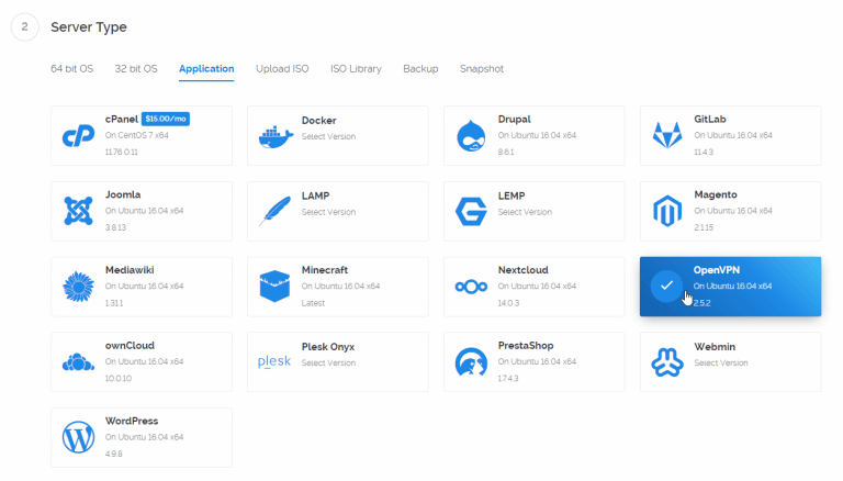 صورة لـ كيفية إعداد خادم VPN الخاص بك في السحاب لتشفير اتصالك | create-vpn-server-03-select-openvpn-768x438-DzTechs
