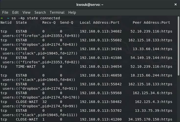 صورة لـ كيفية استخدام الأمر ss لمراقبة اتصالات الشبكة في نظام Linux | how-to-use-ss-command-tcp-states-DzTechs