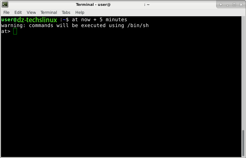 صورة لـ كيفية جدولة الأوامر في Linux باستخدام الأداة المساعدة “at” | linux-at-prompt-DzTechs