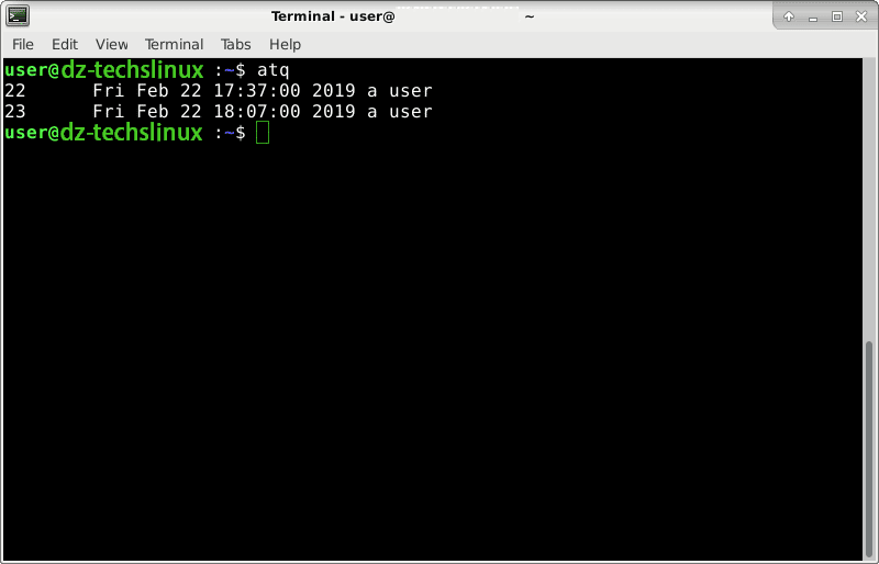 صورة لـ كيفية جدولة الأوامر في Linux باستخدام الأداة المساعدة “at” | linux-at-view-queue-DzTechs