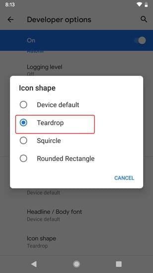 صورة لـ كيفية تغيير نمط الخط وشكل الأيقونات في Android 10 | teardrop_icon-DzTechs
