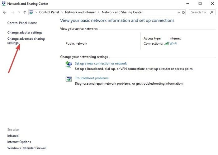 صورة لـ كيفية نقل الملفات بين نظامي Linux و Windows عبر الشبكة المحلية | transfer-files-linux-windows-via-lan-control-panel-network-and-internet-network-and-sharing-center-change-advanced-settings-DzTechs