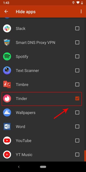 صورة لـ كيفية إخفاء التطبيقات على نظام Android بفاعليَّة: طرق سرية | hide_tinder-DzTechs