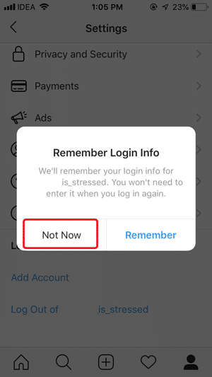 صورة لـ كيفية إزالة معلومات تسجيل الدخول المحفوظة على تطبيق Instagram في نظام iOS؟ | not-now-DzTechs