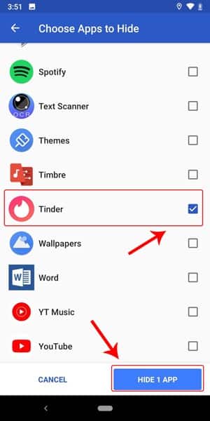 صورة لـ كيفية إخفاء التطبيقات على نظام Android بفاعليَّة: طرق سرية | select_tinder_app_button-DzTechs