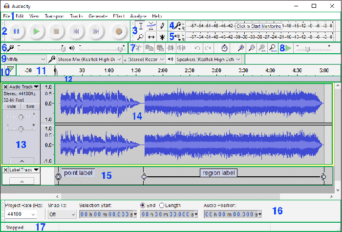 صورة لـ 7 من أفضل تطبيقات نظام Linux الأساسية لعازفي الجيتار | Linux-digital-art-06-Audacity-DzTechs