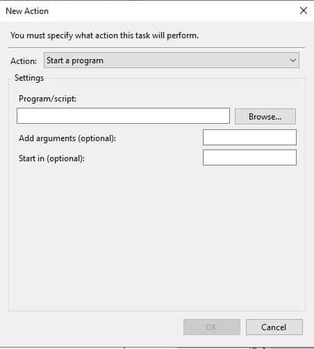 صورة لـ كيفية إنشاء نقطة استعادة النظام تلقائيا في Windows عند بدء التشغيل | Auto-restore-point-windows-new-task-action.jpg-min-DzTechs