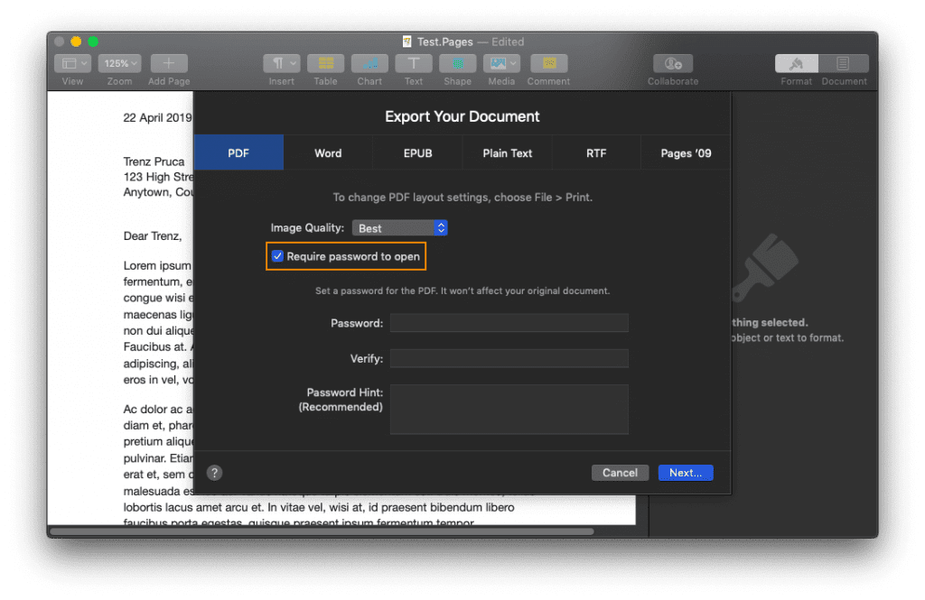 صورة لـ 4 طرق لحماية ملف PDF بكلمة المرور على نظام MacOS | Screenshot-2019-04-22-at-5.46.53-PM-1024x665-min-DzTechs