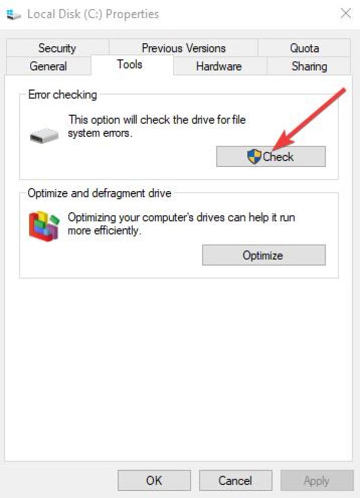 صورة لـ كيفية إصلاح مشكل عدم عمل وظيفة النسخ واللصق في Windows | fix-copy-paste-not-working-windows-thisPC-hard-drive-properties-tools-tab-check-min-DzTechs