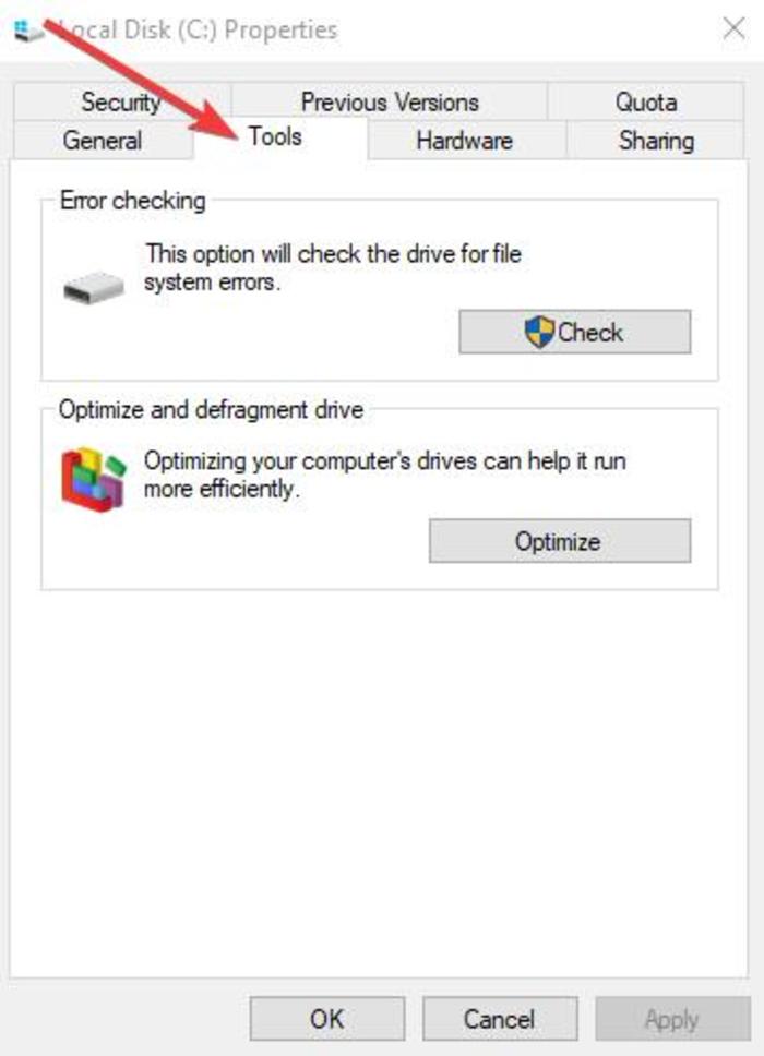 صورة لـ كيفية إصلاح مشكل عدم عمل وظيفة النسخ واللصق في Windows | fix-copy-paste-not-working-windows-thisPC-hard-drive-properties-tools-tab-min-DzTechs