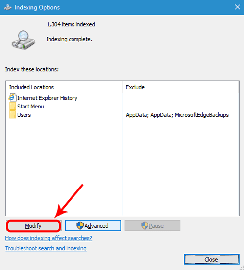 صورة لـ كيفية جعل نظام Windows 10 أسرع في 9 خطوات بسيطة | indexing-options-menu-min-DzTechs