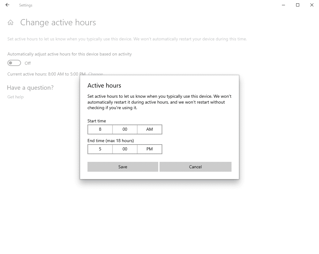 صورة لـ 7 إعدادات يجب عليك تحسينها بعد تثبيت Windows 10 | win10-options-to-manage-set-active-hours-DzTechs