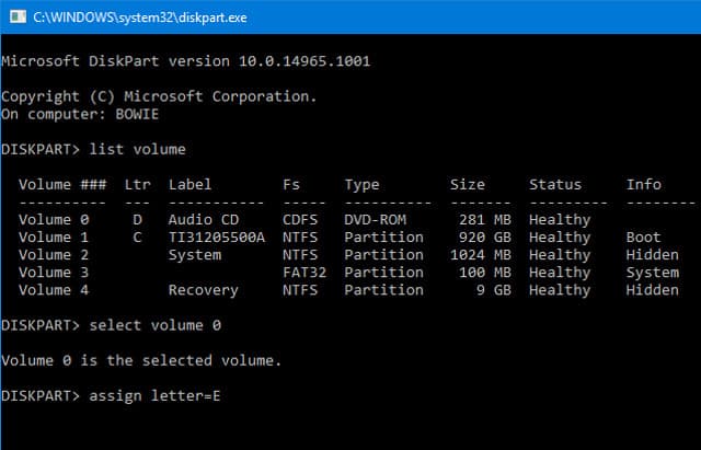صورة لـ Windows 10 لا يقوم بالتمهيد؟ إصلاحات لتشغيل الكمبيوتر مرة أخرى | 1_assign-letter-e-DzTechs
