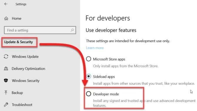 صورة لـ كيفية تنزيل تحديثات DirectX من متجر Microsoft | Enable-developer-mode-670x377-DzTechs