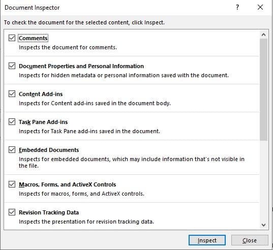 صورة لـ نصائح مفيدة لتقليل حجم ملف عرض PowerPoint التقديمي | Reduce-size-powerpoint-image-edits-document-inspector-window-min-DzTechs