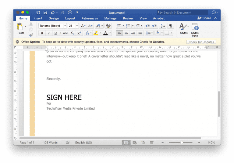 صورة لـ كيف يمكنني إضافة توقيع في مستند Microsoft Word ؟ | Screenshot-2019-07-09-at-4.46.03-PM-768x534-min-DzTechs