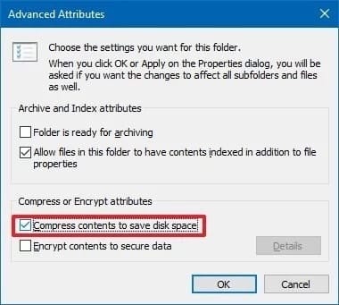 صورة لـ أفضل الطرق لتحرير مساحة تخزين القرص الصلب على Windows 10 | compress-contents-save-disk-space-min-DzTechs