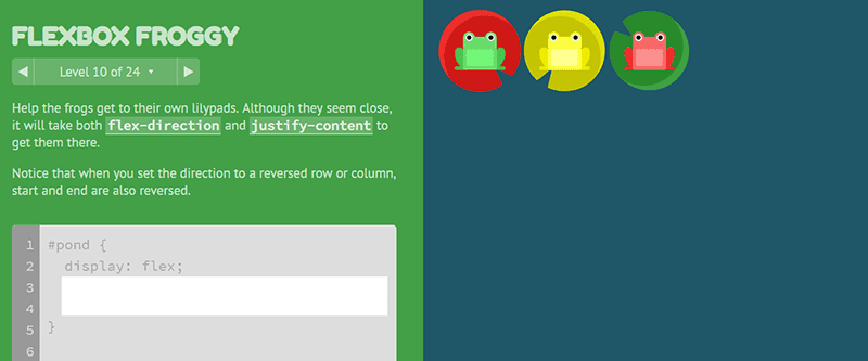 صورة لـ ألعاب ممتعة لمساعدتك على تعلم برمجة CSS بسهولة | css-games-flexbox-froggy-min-DzTechs