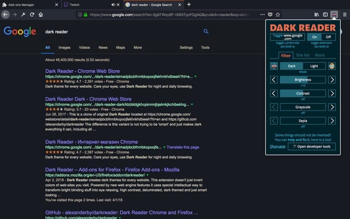 صورة لـ أفضل الوظائف الإضافية لـ Firefox لنظام Android | dark-reader-addon-for-firefox-min-DzTechs