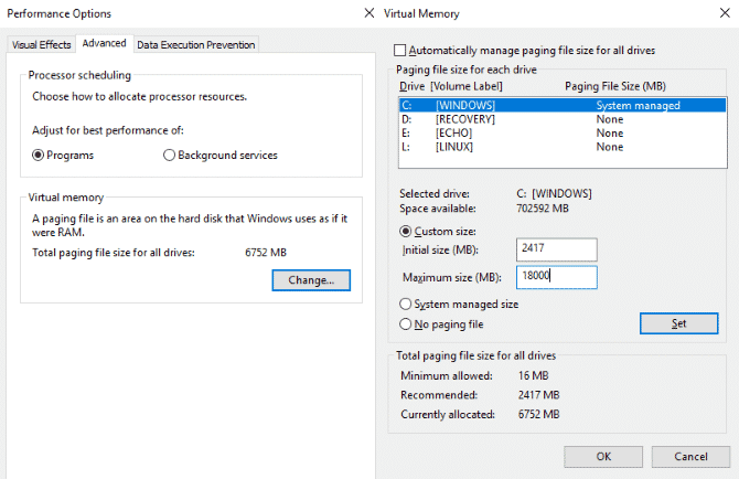 صورة لـ إصلاح إستخدام القرص بنسبة 100% في Windows 10 | muo-windows-disk-usage-virtualram-DzTechs