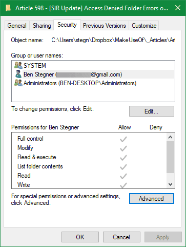 صورة لـ خطأ رفض الوصول إلى المجلد في نظام التشغيل Windows 10؟ 5 إصلاحات سهلة | Windows-Folder-Security-Window-min-DzTechs