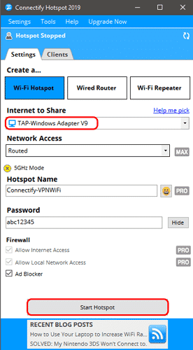صورة لـ كيفية مشاركة اتصال VPN عبر Wi-Fi على Windows 10 | connectify-hotspot-option-dialog-box-min-DzTechs