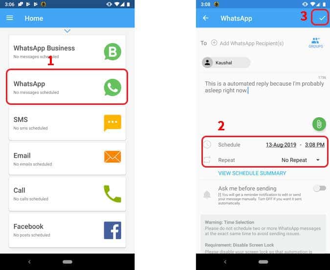 صورة لـ كيفية جدولة رسائل WhatsApp على Android و iOS | skedit-min-DzTechs