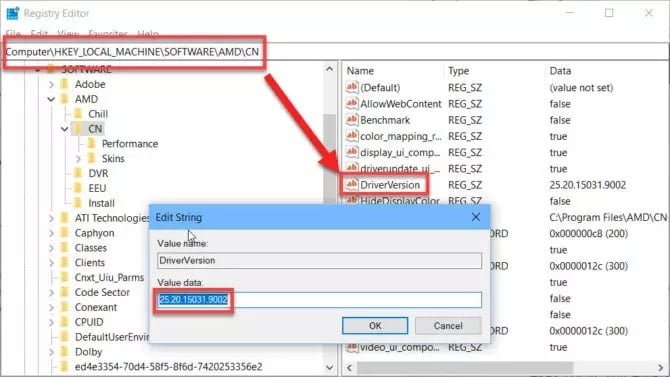 صورة لـ إصلاح خطأ إصدار Radeon Settings وإصدار Driver غير متطابقين | Changing-driver-version-in-Windows-Registry-670x377-min-DzTechs