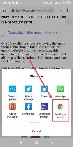 صورة لـ تنزيل Google Chrome 77 مع ميزات التخصيص الجديدة | Chrome-77-Send-to-your-devices-feature-min-DzTechs