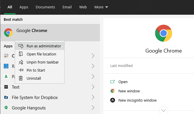 صورة لـ طرق لتشغيل أي برنامج بصلاحيات المسؤول في Windows | Chrome-Run-As-Admin-Start-Menu-min-DzTechs
