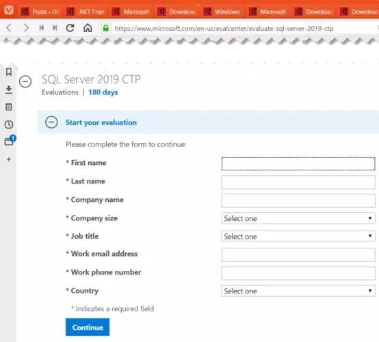 صورة لـ تنزيل Microsoft SQL Server بملف ISO لجميع اللغات | Complete-form-to-start-evaluation-of-SQL-Server-2019-554x500-min-DzTechs