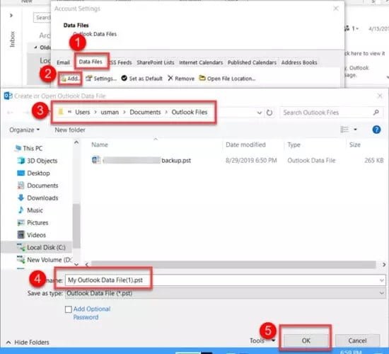 صورة لـ كل ما تريد معرفته حول ملفات البيانات PST و OST على Outlook | Create-a-new-PST-file-550x500-min-DzTechs