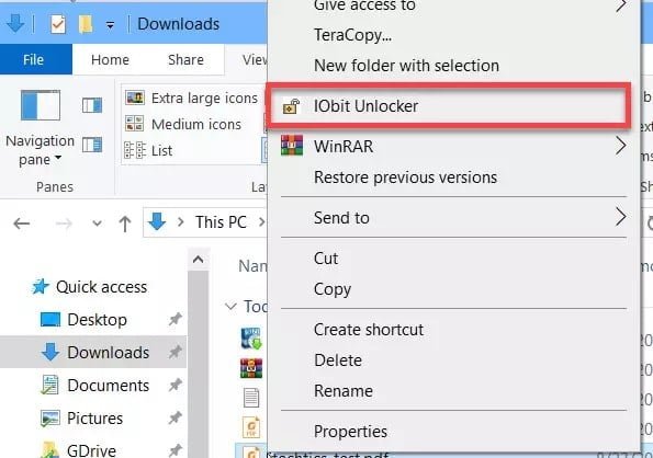 صورة لـ كيفية حذف، نقل أو إعادة تسمية الملفات قيد الاستخدام بواسطة برنامج آخر | IObit-Unlocker-in-context-menu-min-DzTechs