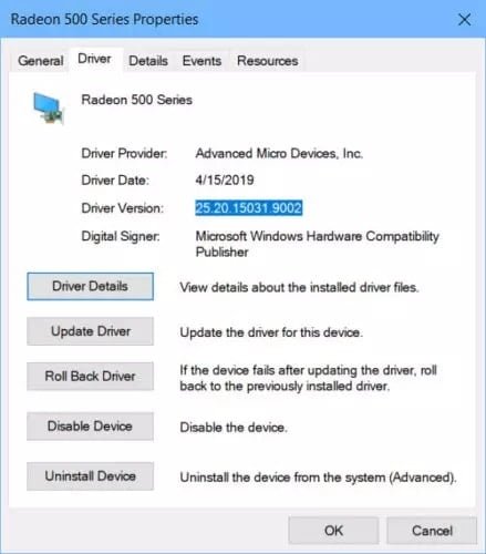 صورة لـ إصلاح خطأ إصدار Radeon Settings وإصدار Driver غير متطابقين | Radeon-500-Series-Properties-439x500-min-DzTechs