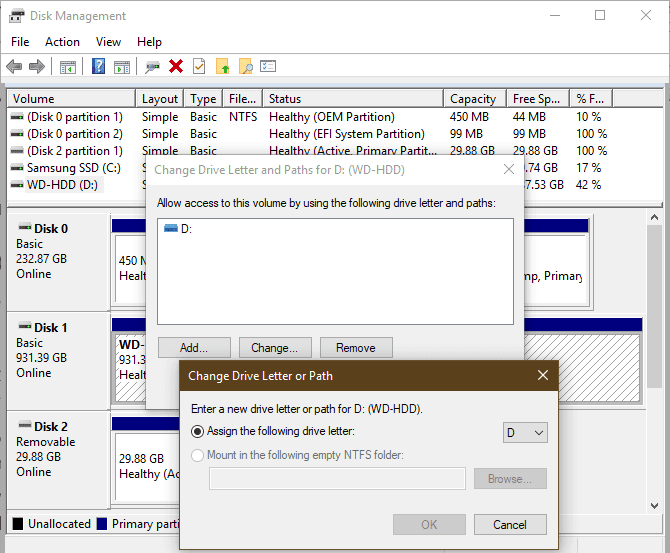 صورة لـ محرك الأقراص الخارجي لا يظهر أو لم يتم إكتشافه؟ هنا الإصلاحات | Windows-Disk-Management-Assign-Drive-Letter-min-DzTechs