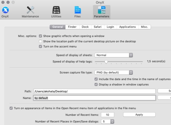 صورة لـ أفضل تطبيقات macOs لتثبيتها على الـ MacBook أو الـ iMac | general-cateogry-of-parameters-pane-in-onyx-on-mac-min-DzTechs