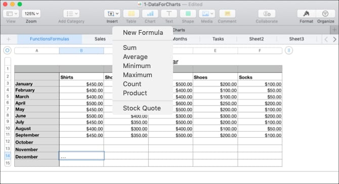 صورة لـ كيفية استخدام الصيغ والدوال في Numbers على Mac | InsertQuickFormulaNumbers-min-DzTechs