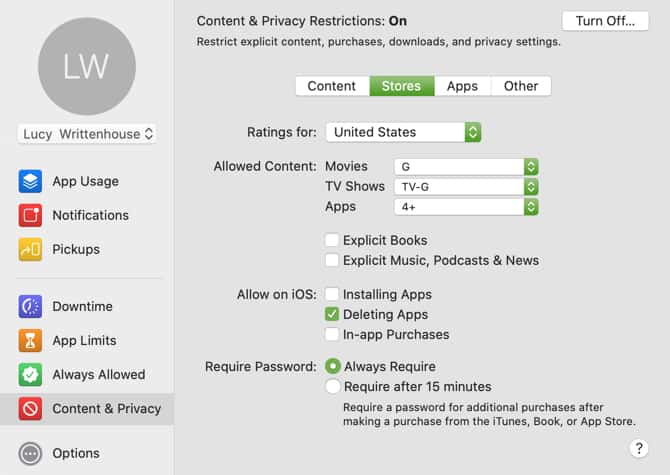 صورة لـ تقييد المحتوى وتعيين حدود لأطفالك مع مُدة استخدام الجهاز على Mac | ScreenTimeStoresMac-min-DzTechs