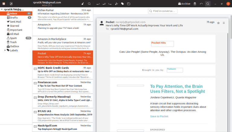صورة لـ أفضل تطبيقات البريد الإلكتروني لنظام Linux يجب أن تجربها في 2023 | Screenshot-from-2019-09-27-10-28-05-768x439-min-DzTechs