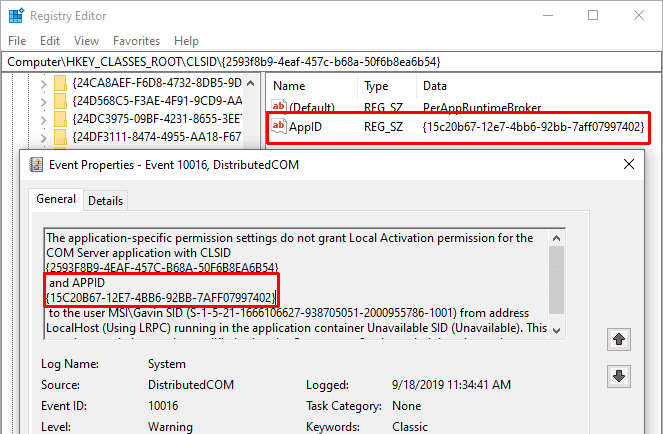 صورة لـ كيفية إصلاح خطأ DistributedCOM 10016 في Windows 10 | dcom-error-10016-windows-registry-match-APPID-min-DzTechs