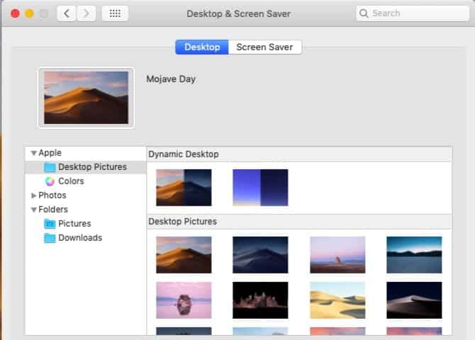 صورة لـ كيفية جعل جهاز Mac, MacBook أو iMac قديم يعمل بشكل أسرع ونشيط | desktop-and-screensaver-settings-on-macos-mojave-min-DzTechs