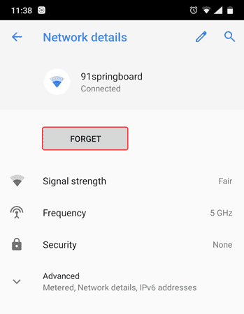 صورة لـ إصلاح مشكل Android متصل بشبكة WiFi ولكن لا يوجد إتصال بالإنترنت | forget-network-min-DzTechs