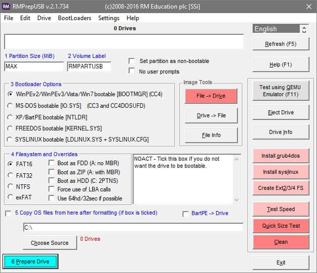 صورة لـ أفضل البرامج المجانية لإنشاء محرك أقراص USB قابل للتمهيد لـ Windows | windows-bootable-usb-tool-RMPrepUSB-min-DzTechs