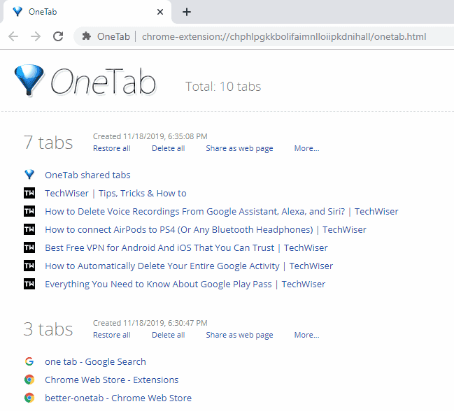صورة لـ كيفية استخدام إضافة OneTab على نحو فعَّال | 5-min-DzTechs