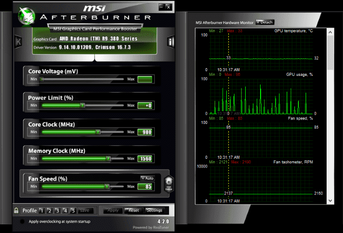 صورة لـ أفضل الطرق لتحسين أداء الألعاب على الكمبيوتر المحمول بنظام Windows 10 | msi_afterburner-min-DzTechs