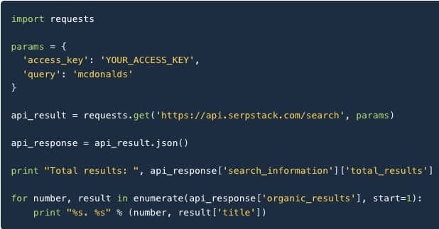 صورة لـ الحصول على بيانات مفيدة من نتائج البحث باستخدام Serpstack API | serpstack-api-python-code-min-DzTechs
