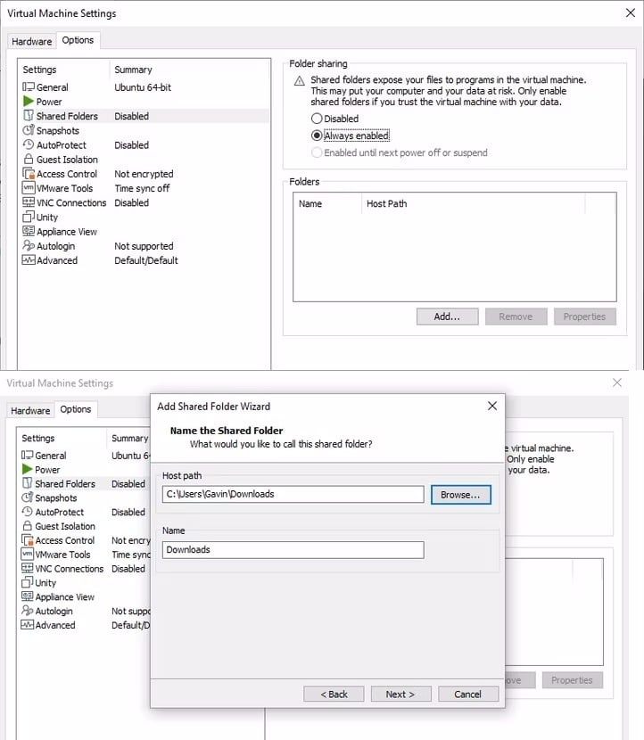 صورة لـ كيفية نقل الملفات بين نظام التشغيل الضيف في الجهاز الإفتراضي والكمبيوتر المضيف | 1vmware-workstation-pro-shared-folder-options
