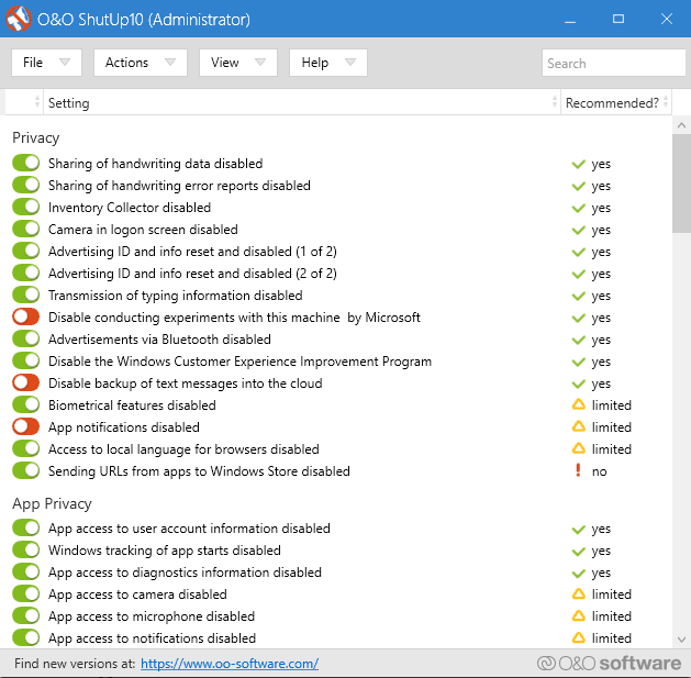 صورة لـ أفضل البرامج المجانية لإصلاح Windows 10 للتخلص من أي مشكلة تواجهك | oo_shutup10_settings_panel-oC5AiFfs-DzTechs