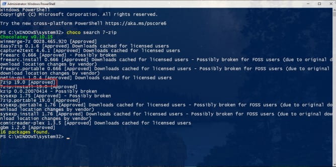 صورة لـ أسرع طريقة لتثبيت تطبقات Windows: باستخدام موجه الأوامر | use_the_chocolatey_search_for_particular_package-El06vGfs-DzTechs