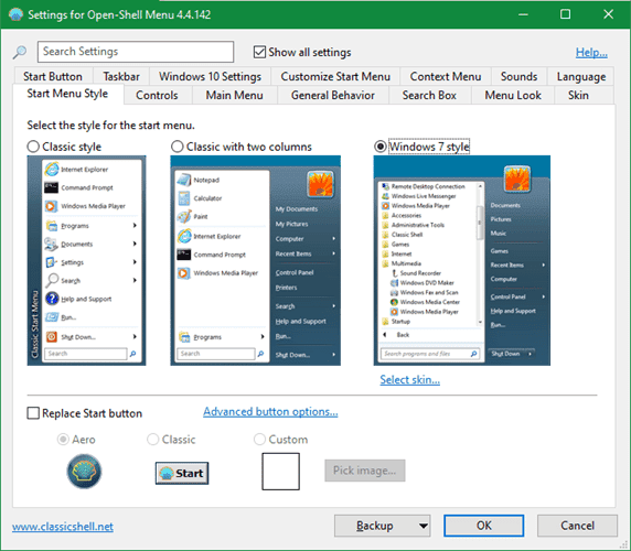 صورة لـ كيفية جعل Windows 10 يبدو وكأنه Windows 7 أو Windows XP أو حتى Windows 8 | Open_Shell_Settings_Menu-62BJsHfs-DzTechs